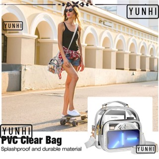 Yunhi กระเป๋า PVC สีพื้น กระเป๋าใส แฟชั่น มีซิป กระเป๋าถือ ขนาดเล็ก กันน้ํา ผู้หญิง