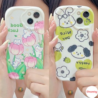 เคสโทรศัพท์มือถือ ขอบโค้ง ลายดอกทิวลิป หมี กระต่าย สําหรับ Infinix Note Hot 30 20 12 11 10 9 Play 8 Smart 7 6 5 Plus