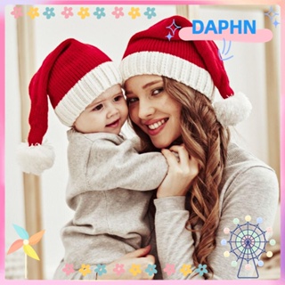 Daphs หมวกบีนนี่ ผ้าถัก ประดับปอมปอม แบบนิ่ม สีแดง สําหรับแม่ และลูก เหมาะกับคริสต์มาส