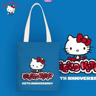 Kawaii Sanrio กระเป๋าสะพายไหล่ กระเป๋าถือ กระเป๋าช้อปปิ้ง ผ้าแคนวาส พิมพ์ลายการ์ตูน Hello Kitty กันน้ํา จุของได้เยอะ สําหรับเด็กผู้หญิง