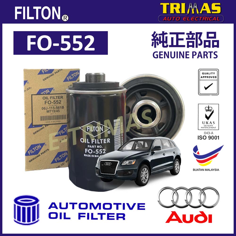 กรองน้ํามันเครื่อง FILTON Audi Q5 8RB เครื่องยนต์ EA888 Penapis Miyak Hitam Enjin 06J115403ซี 06เจ11