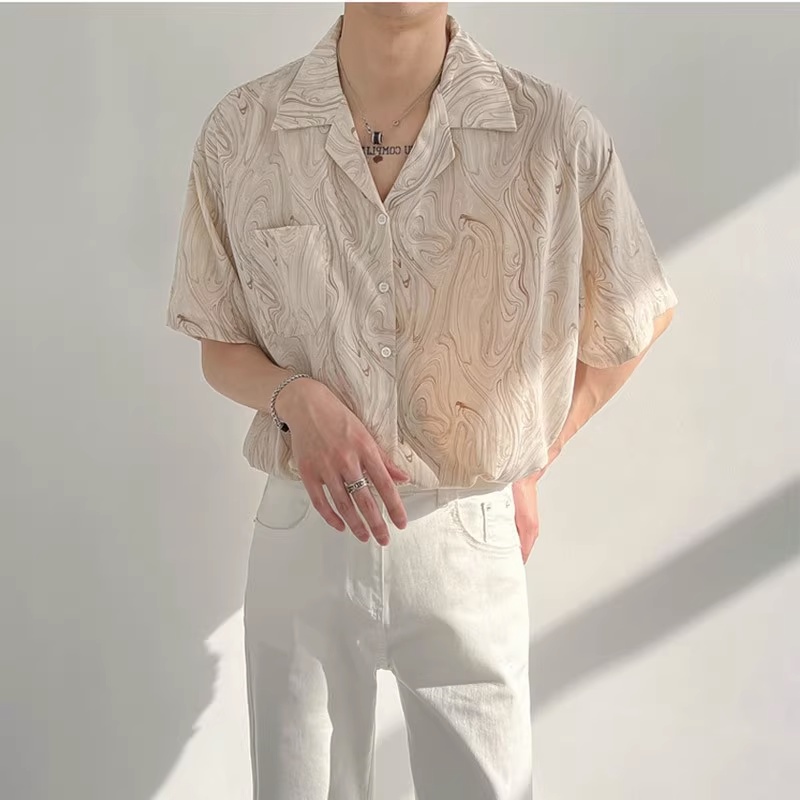เสื้อเชิ้ตแขนสั้น คอปก ทรงหลวม ระดับไฮเอนด์ สไตล์วินเทจ เหมาะกับเดินชายหาด แฟชั่นฤดูร้อน สําหรับผู้ชาย