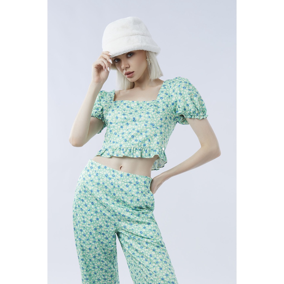 ESP เสื้อเบลาส์ลายดอกไม้ ผู้หญิง สีเขียว | Ditsy Floral Print Blouse | 5776