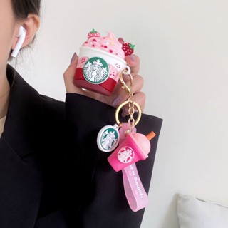 (($Most Popular $) เคสหูฟังบลูทูธไร้สาย ลาย Starbucks ไอศกรีมสตรอเบอร์รี่ สําหรับ Airpods 1 2 pro3