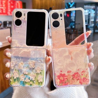 Oppo Find N2 พลิก 5G ใหม่ เคสบลูเรย์ ภาพวาดสีน้ํามันกราฟฟิตี้ ดอกไม้ วงกลมเต็มรูปแบบ การป้องกัน ความคิดสร้างสรรค์ เคส สําหรับ OPPO Find Cover