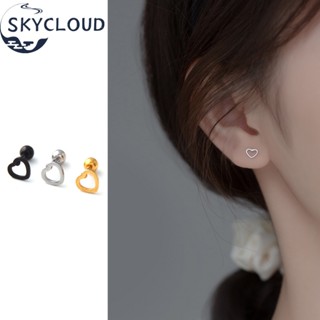 Skycloud ต่างหูเงิน S925 จี้รูปหัวใจกลวง สีทอง สีดํา สไตล์พังก์ มินิมอล เครื่องประดับ สําหรับผู้หญิง และผู้ชาย 1 ชิ้น