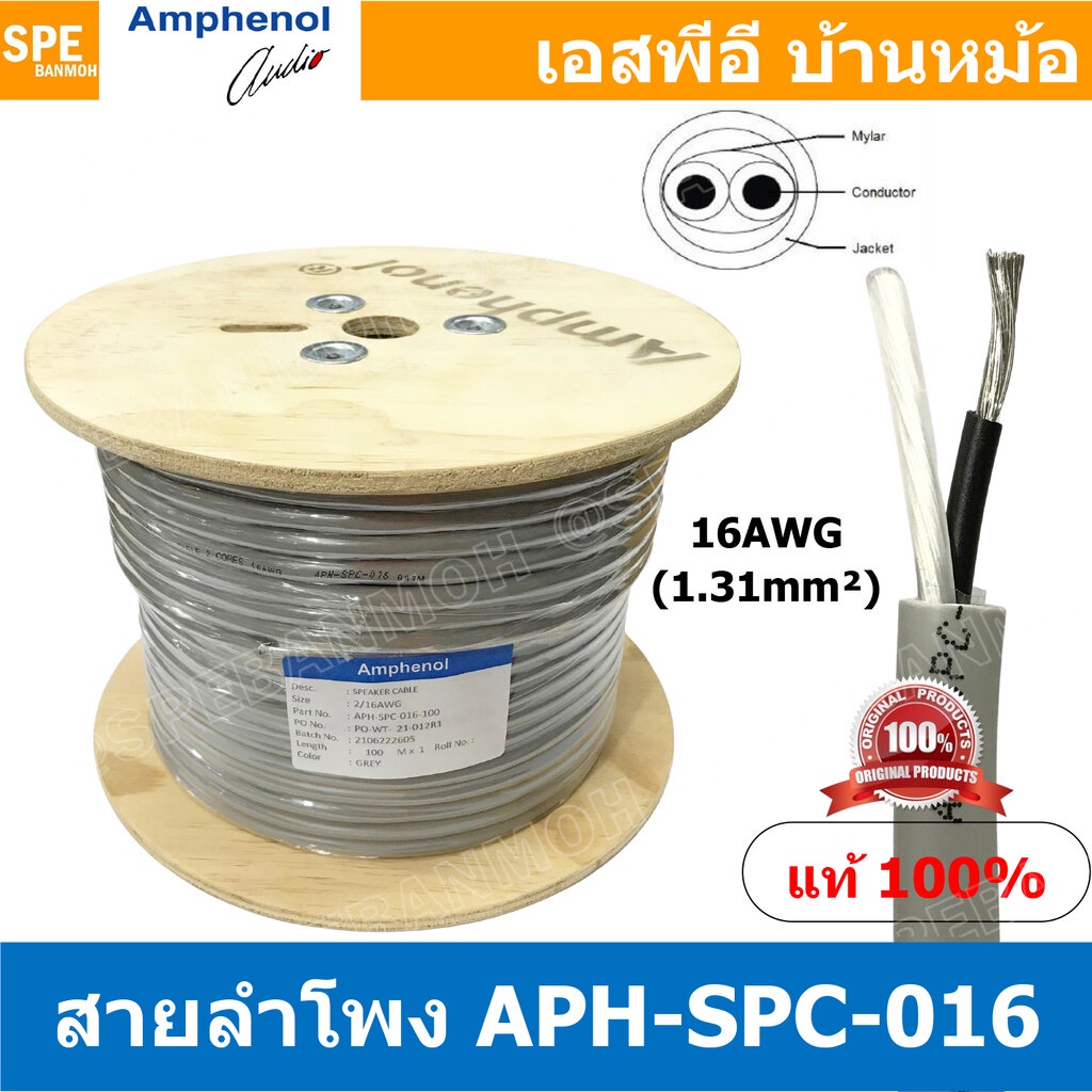 [ 100 เมตร ] APH-SPC-016 สายลำโพง Amphenol AWG16 ขนาด 1.31 mm² Amphenol Speaker Cacle 2 Core Hight Professonal 16 AWG...