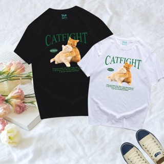 เสื้อลายแมว CATFIGHT  ทรงoversize ผ้านิ่ม ไม่ร้อน สำหรับผู้หญิง #C010