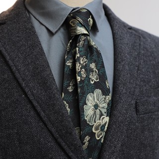 เนคไท ผ้าไหมโพลีเอสเตอร์ พิมพ์ลายดอกไม้ สีเขียวกากี สไตล์วิน…