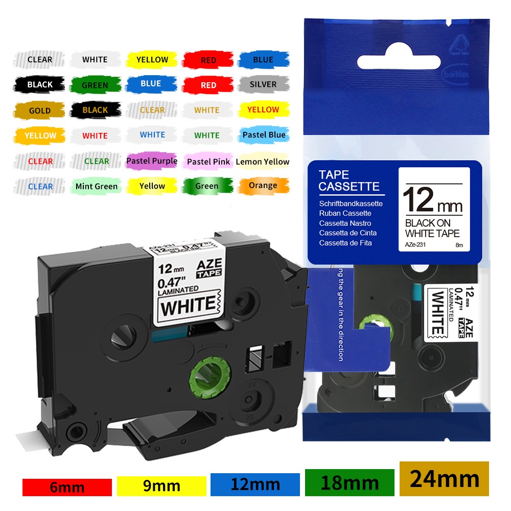 TZe-231 Tze231 Tze241 Tze251 Tze261 ใช้งานร่วมกับ TZe เทปสําหรับ Brother P-Touch Label Maker ป้ายสีข