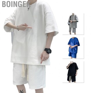 Boingek Summer Two Piece Outfits  Knee Length Loose Cutting Casual Short Set for Sportswear