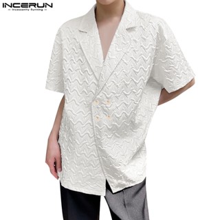 Incerun เสื้อเชิ้ตแขนสั้น ทรงหลวม ลายนูน พรีเมี่ยม สําหรับผู้ชาย