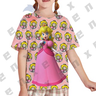 เสื้อยืดแขนสั้น พิมพ์ลาย Super Princess Peach Mario แฟชั่นสําหรับเด็กผู้หญิง อายุ 3-13 ปี A894