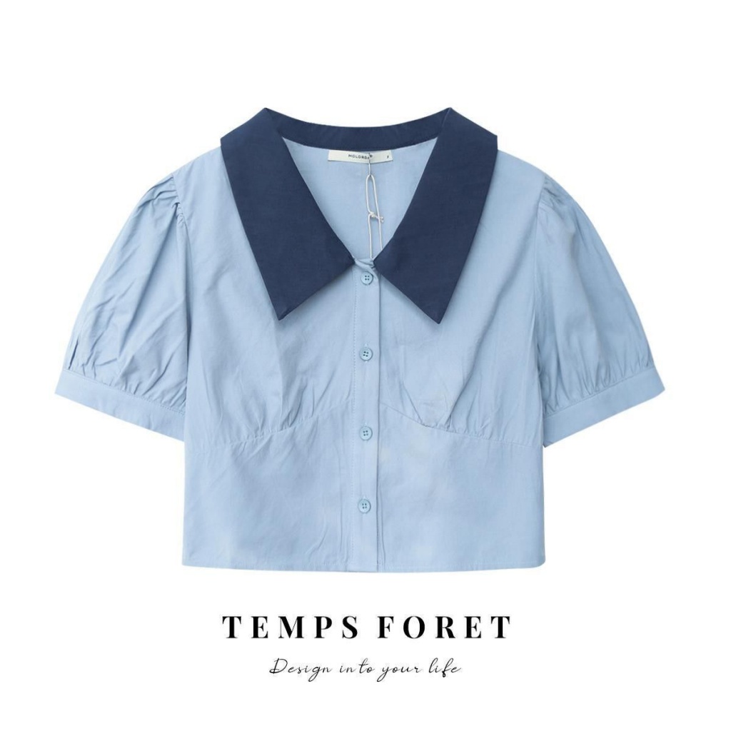 เสื้อเชิ้ตตัวสั้นดีไซน์สไตล์บีเอ็มสไตล์ฝรั่งเศสแบบใหม่เสื้อคอโปโลแขนพองสำหรับคนส่วนน้อย