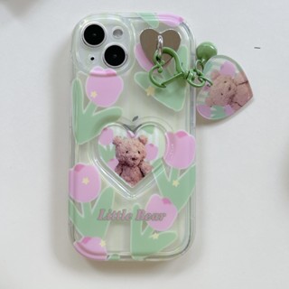 เคสโทรศัพท์มือถือแบบนิ่ม กันกระแทก ลายดอกทิวลิป ดอกไม้ หมี หัวใจ สําหรับ IPhone 14 13 12 11 Pro Max