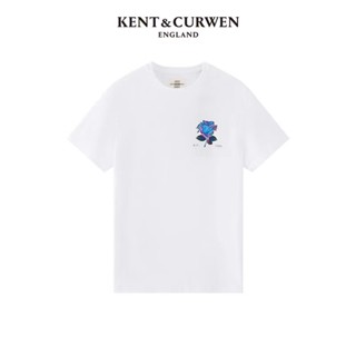 Kent &amp; CURWEN เสื้อยืดคอกลม แขนสั้น ผ้าฝ้าย พิมพ์ลายดอกกุหลาบ สีพื้น สําหรับผู้ชาย และผู้หญิง