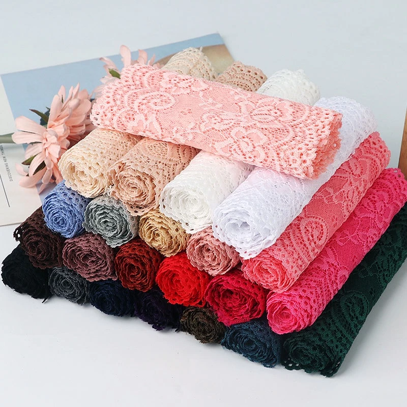 ผ้าลูกไม้ แบบนิ่ม ยืดหยุ่น กว้าง 15 ซม. * 1 ม. สีขาว และสีดํา สําหรับตกแต่งบ้าน DIY