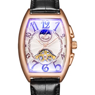 Gucamel Barrel นาฬิกาข้อมืออัตโนมัติ Tourbillon Sun Moon Star สําหรับผู้ชาย