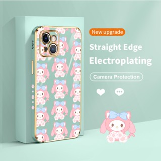 SANRIO เคสโทรศัพท์ซิลิโคน TPU แบบนิ่ม ชุบไฟฟ้า ทรงสี่เหลี่ยม ลายซานริโอ้ สําหรับ iPhone 14 14 Plus 14 Pro 14 Pro Max