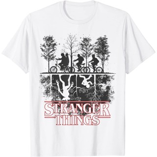 TOP CTT-shirt  เสื้อยืด พิมพ์ลายโลโก้ Stranger Things The Upside Down สําหรับผู้ชายS-5XL