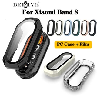 ตัวป้องกันหน้าจอ พร้อมกระจกนิรภัย 9HD + ฝาครอบ PC สําหรับ Xiaomi Band 8 เคสป้องกันกันชน กันตก สําหรับ Mi Band 8 อุปกรณ์เสริม