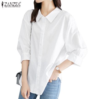 Zanzea เสื้อเชิ้ตแขนสามส่วนลําลอง สไตล์เกาหลี สําหรับผู้หญิง