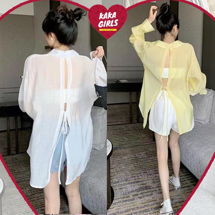 เสื้อเชิ้ตคอปกชีฟองผ้าบางใส่สบาย ไม่ร้อน