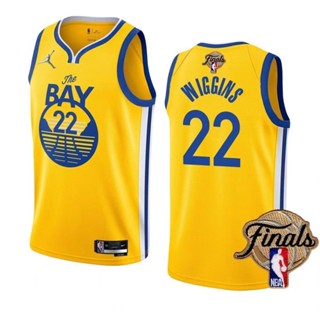 เสื้อกีฬาบาสเก็ตบอล ทีม Motion NBA Finals Jersey Gold Warriors สําหรับผู้ชาย # เสื้อกีฬาแขนสั้น ลายทีม Andrew Wiggins Declaration สีเหลือง สไตล์เรโทร 22 ชิ้น 761603