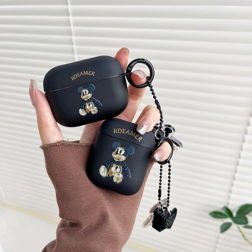 เคสหูฟังบลูทูธไร้สาย ซิลิโคน ลายมิกกี้เมาส์ พร้อมจี้ สไตล์เรียบง่าย สําหรับ AirPods 1 2 gen3 Pro2 2022