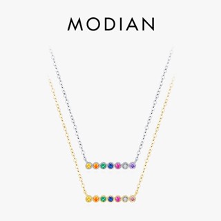 Modian สร้อยคอโซ่เงินแท้ 925 จี้ทรงกลม สีรุ้ง หลากสี เครื่องประดับ สําหรับผู้หญิง งานแต่งงาน 2022