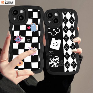 Rixuan เคสโทรศัพท์มือถือ แบบนิ่ม ลายหมากรุก ประดับเพชร ขอบหยัก สําหรับ OPPO A77S A17 A17k A57 A58 A78 A16 A16K A95 A96 A76 A74 A12 A5s A15 A54 A7 A53 A3s A31 A52 A92 F9 F11 Reno 8T 5F