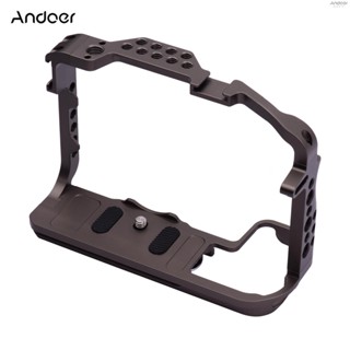 Andoer Aluminum Alloy Camera Cage Protective Vlog Cage with Dual Cold Shoe Mounts for Microphone LED Light Monitor Compatible with  EOS R5 R6 Cameras