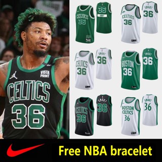 เสื้อกีฬาบาสเก็ตบอล ลายทีม NBA Boston Celtics 2021-22 สําหรับผู้ชาย #เสื้อกีฬาแขนสั้น ลายทีม Marcus Smart Retro Edition City Jerseys Swingman 36 สีเขียว สีขาว สีดํา 741797