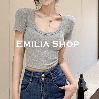 EMILIA SHOP เสื้อยืด เสื้อครอป เสื้อผ้าแฟชั่นผู้หญิง สไตล์เกาหลี 2023 ใหม่A29J13T  0518