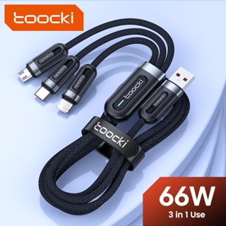 Toocki 3-in-1 สายเคเบิลชาร์จเร็ว 66W 6A USB เป็น Type C Micro 10S 3 หัว 1.2 เมตร