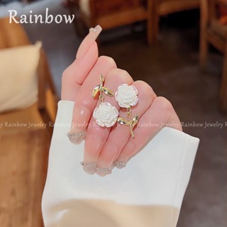 【Rainbow】ใหม่ ต่างหูระย้า รูปเปลือกหอย ดอกไม้ ประดับมุก สีเงิน สไตล์เกาหลี 2023