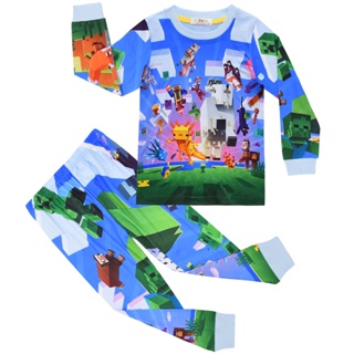 ชุดเสื้อยืดแขนยาว พิมพ์ลายการ์ตูน Minecraft และกางเกงขายาว สําหรับเด็กผู้ชาย และเด็กผู้หญิง