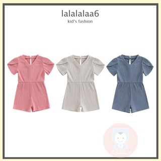 Laa6 ชุดจั๊มสูท คอวี แขนสั้น สีพื้น แฟชั่นฤดูร้อน สําหรับเด็กผู้หญิง