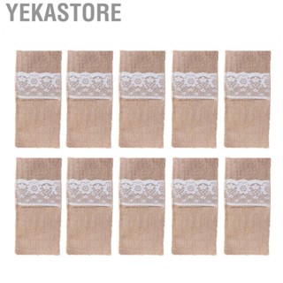 Yekastore Burlap  Holder   Storage Bag  with White Lace Trim for Kitchen Use