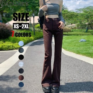 DaDuHey🎈 American Style Brown Skinny Bootcut Jeans for Women 2022 Summer New High Waist Slim Mop Bell-Bottom Pants