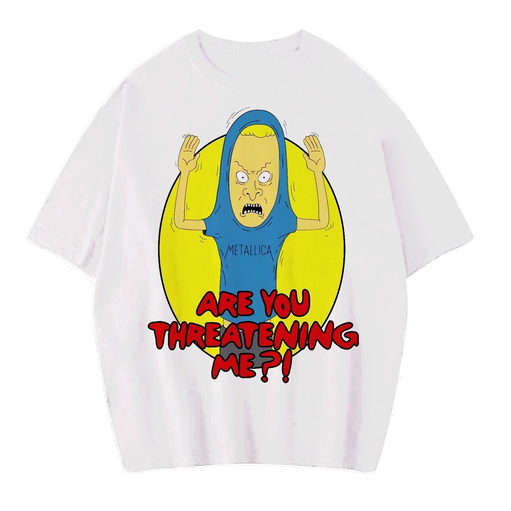 เสื้อยืดแขนสั้น พิมพ์ลาย BEAVIS ARE YOU THREATENING ME VINTAGE ขนาดใหญ่