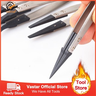 Vastar แหนบป้องกันไฟฟ้าสถิตพร้อมปลายเปลี่ยนได้ชิ้นส่วนเครื่องมือพลาสติกตัวนำไฟฟ้าคาร์บอนไฟเบอร์ตัวถังสแตนเลสเต็มรูปแบบ