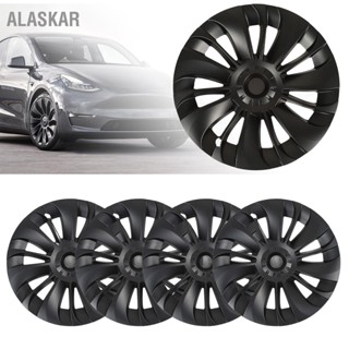 ALASKAR ฝาครอบล้อ 4 ชิ้น Hubcap Matte Black มีสไตล์ทนทานสวมทนล้อขอบเปลี่ยนฝาครอบสำหรับ Tesla รุ่น Y