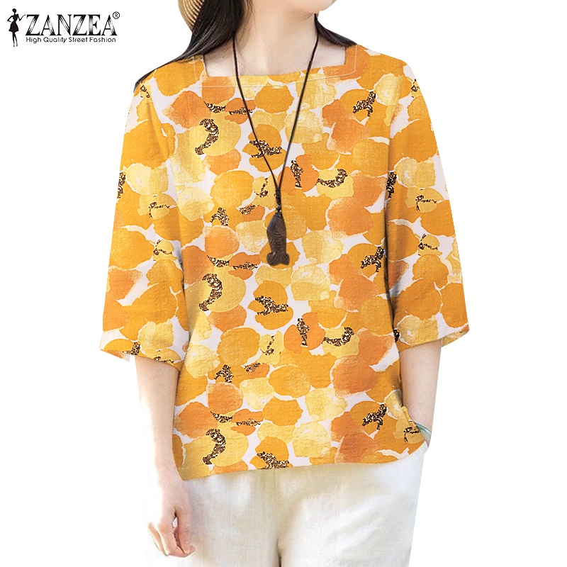 Zanzea เสื้อเบลาส์ คอกลม แขน 3/4 พิมพ์ลาย สไตล์เกาหลีย้อนยุค สําหรับผู้หญิง