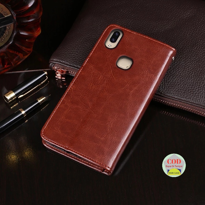 CASE VIVO V9 Y85 Vivo1727 1723 1726 1729 LEATHER CASE HP COVER LEATHER WALLET FLIP COVER CASE HEADPH