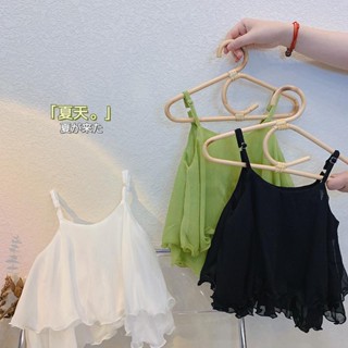 เสื้อกล้าม ผ้าชีฟอง ขอบตุ๊กตา แฟชั่นฤดูร้อน สําหรับเด็กผู้หญิง 2023