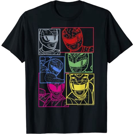 คอกลม เสื้อยืดแขนสั้น ผ้าฝ้าย พิมพ์ลาย Power Rangers Group Shot Silhouette Line Art Panels น่ารัก แฟชั่น สําหรับเด็กผู้ช