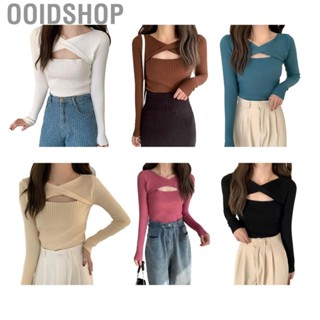 Ooidshop Cut Out Tee Blouse   Fitted Cut Out Pullover Shirt Top Elegant Type Long Sleeved Twist  for Dating for Women