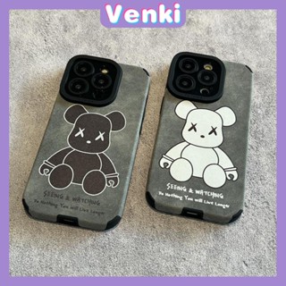 VENKI - สำหรับ iPhone 11 Case Leather Leather Pupil Eyes Suede Phone Case Soft Shockproof Airbag Case Protection Camera Simple Bear Compatible iPhone 14 13 Pro max 12 xr xs 7 8Plus