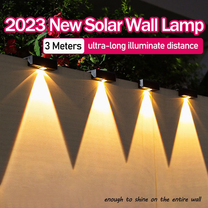 ใหม่ โคมไฟติดผนัง LED พลังงานแสงอาทิตย์ กันน้ํา สว่างมาก สําหรับตกแต่งสวน รั้ว โรงรถ ระเบียง บันได โรงรถ 2024